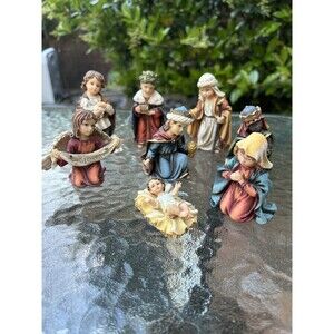 Golden Treasures Ceramic Children's Christmas Nativity Set Baby Jesus 3 Wise Men